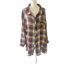 Tolani Collection Women's Plaid Button Down Shirt With Printed Back